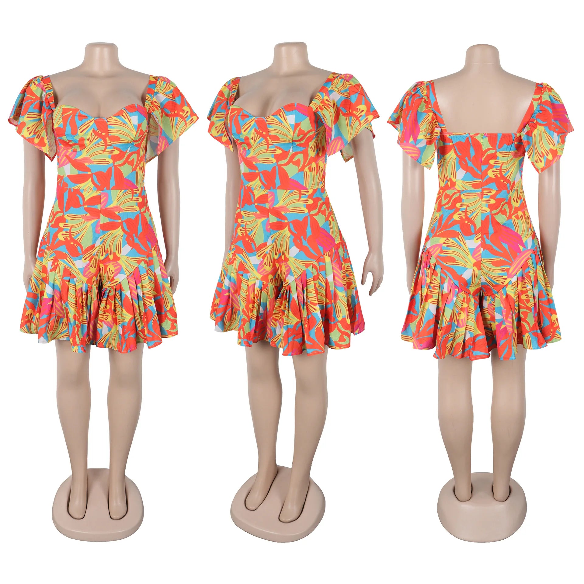 Floral Print Short Sleeve  Playsuits Jumpsuit
