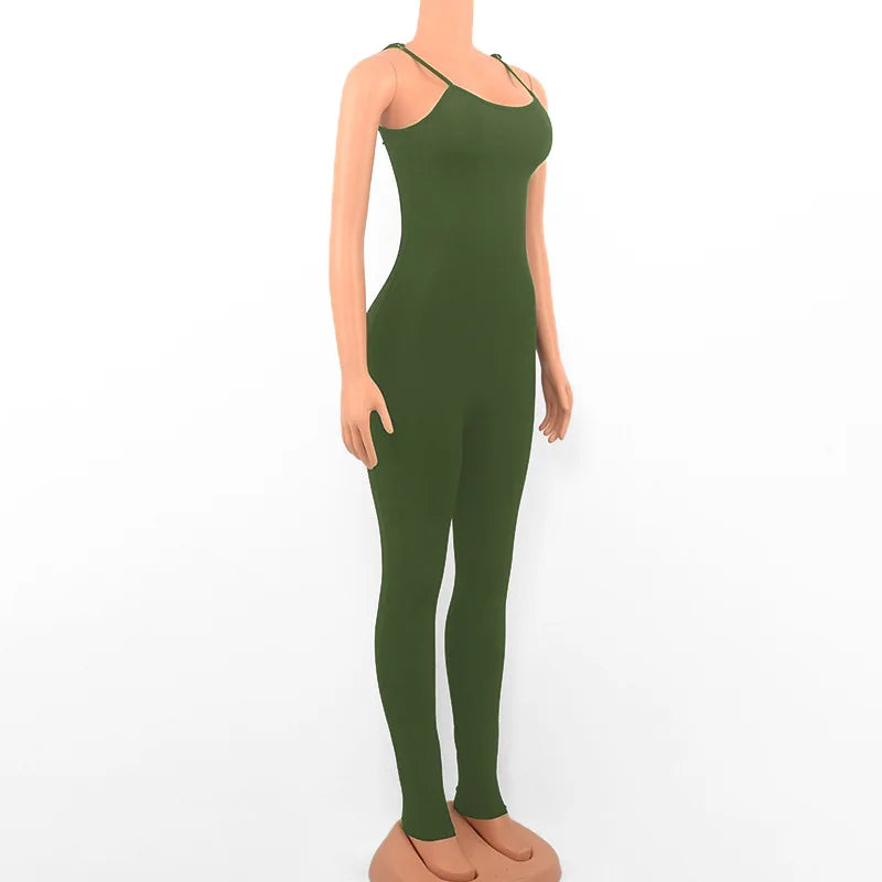 Sleeveless Spaghetti Strap Backless Casual Bodycon Jumpsuit