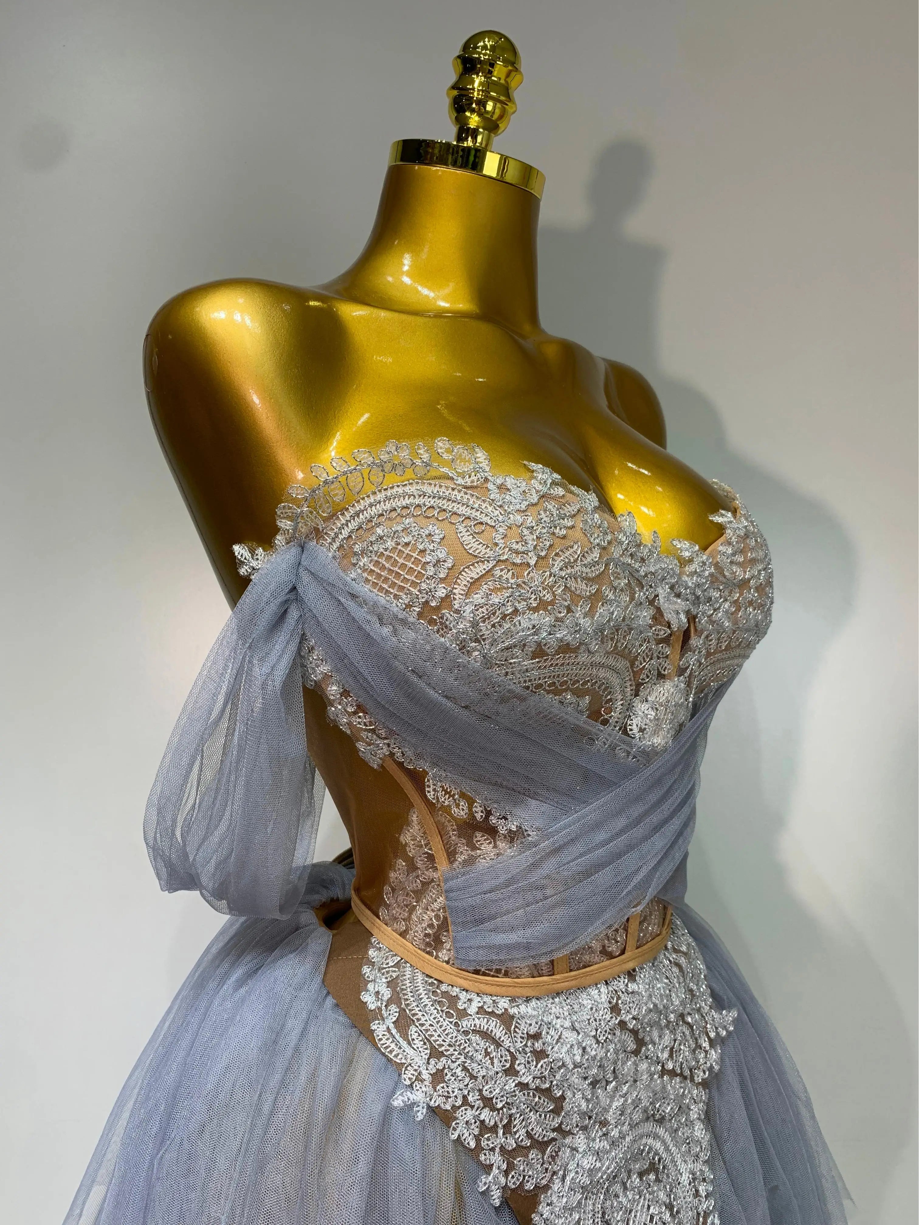 Backless Mesh Top Skirt Two Pieces Set Luxury Dress