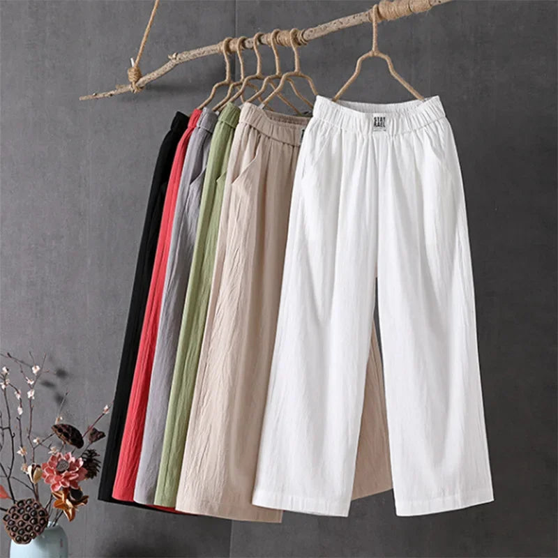 Loose Fit Casual Straight Leg Cropped Pants Trousers