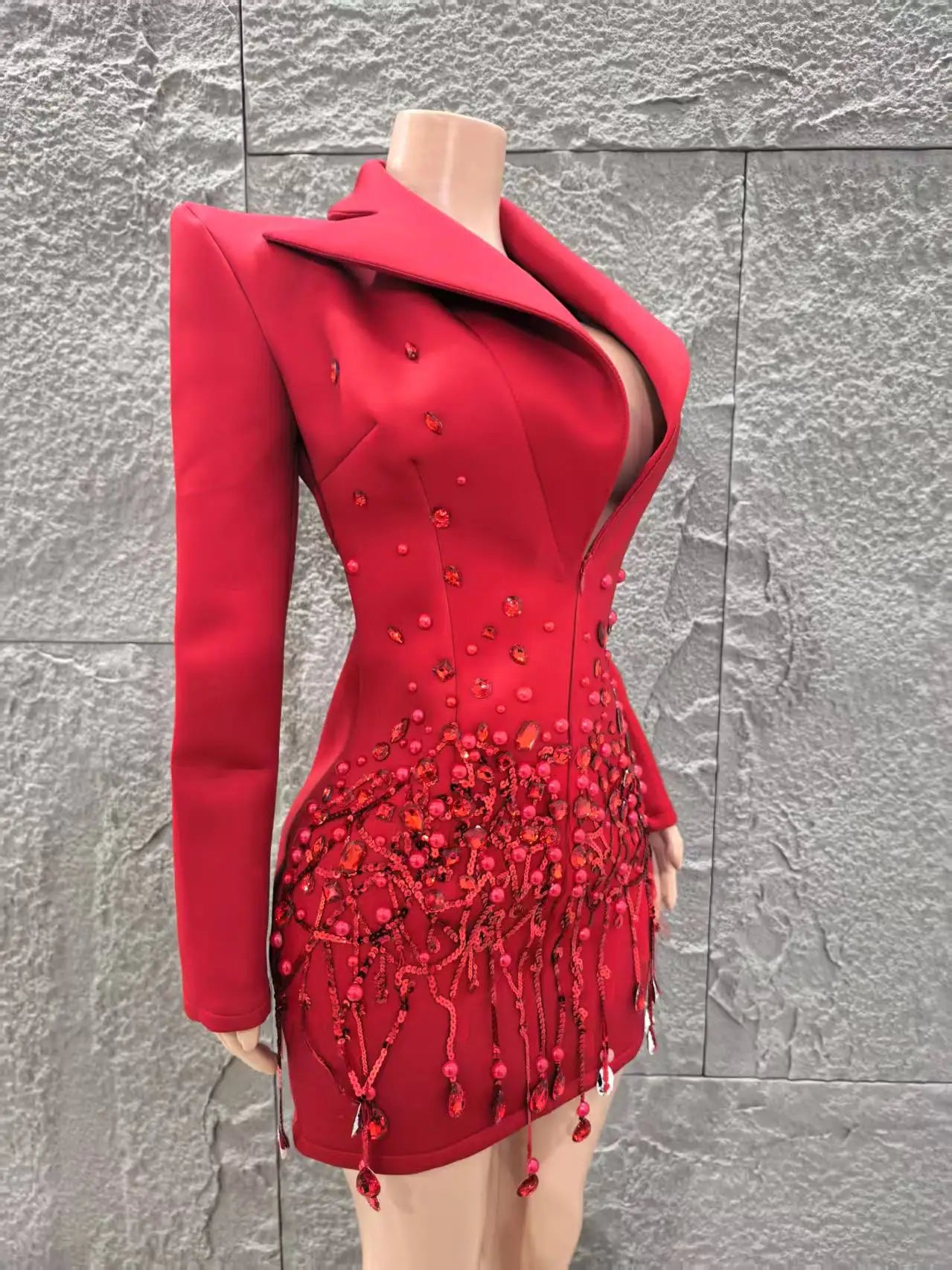 Long Sleeve Deep V-Neck Bodycon Blazer Dress