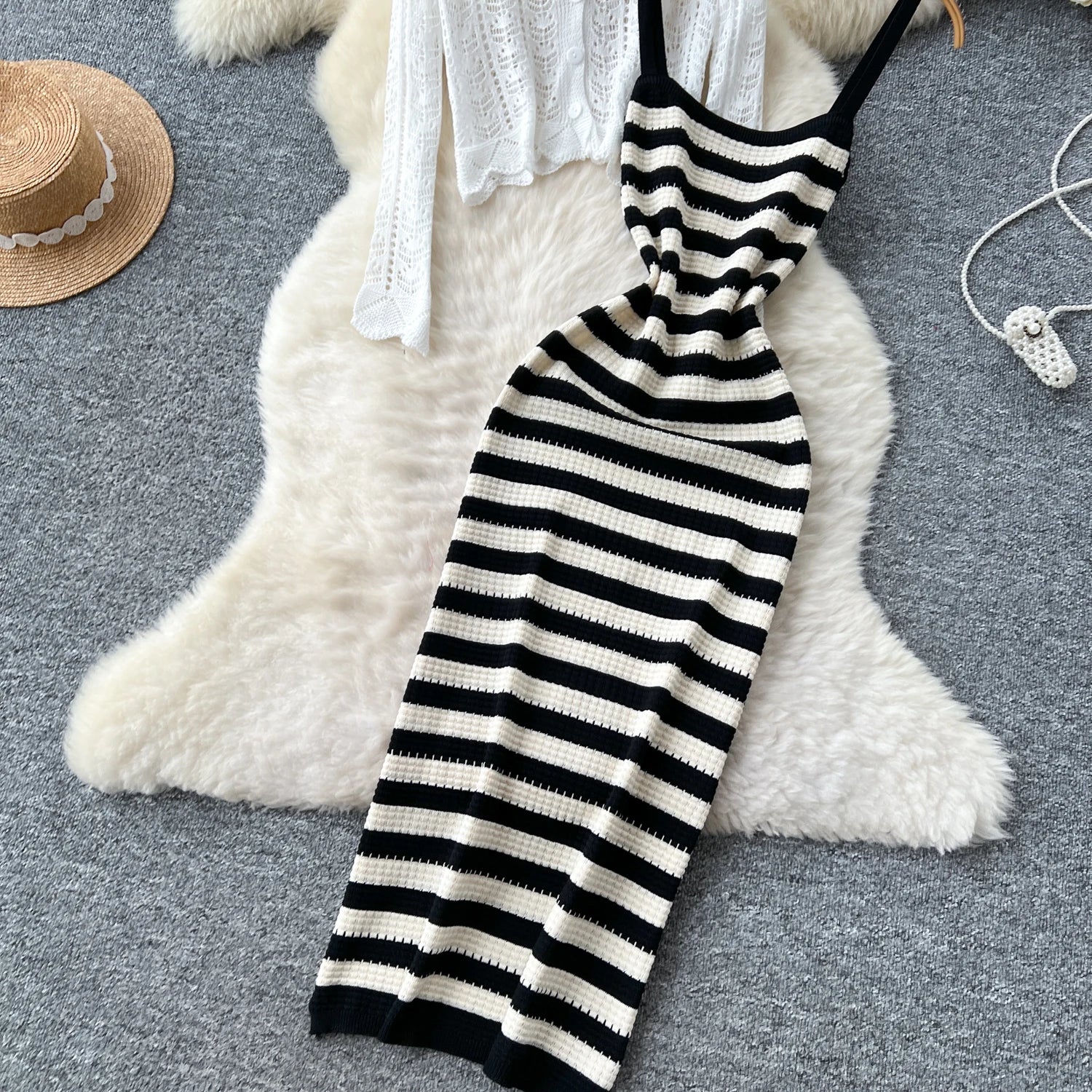 Two piece set Hook flower hollow striped Two Piece Set