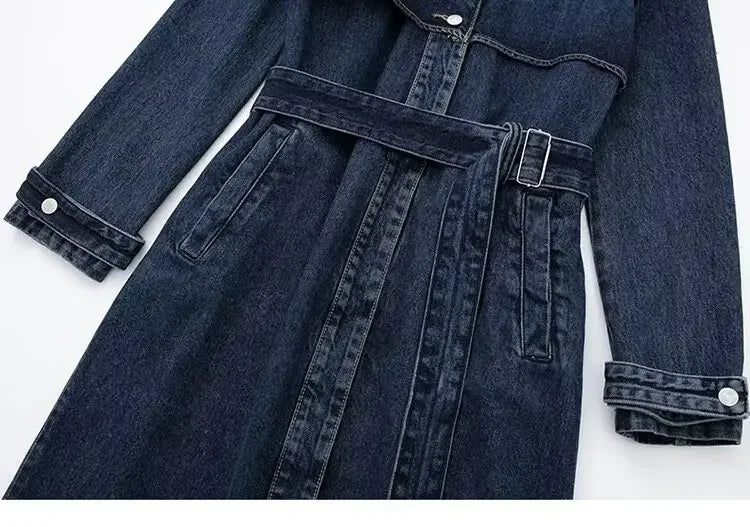 Elegant Long Denim Style Women's Coat