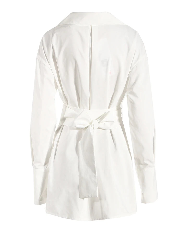 Autumn Irregular Bandage Slit Women's Shirt Dress