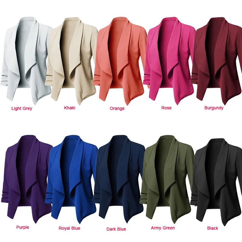 Thin Blazers Cardigan  Blazers  Jackets Ruched Asymmetrical Casual Business Suit