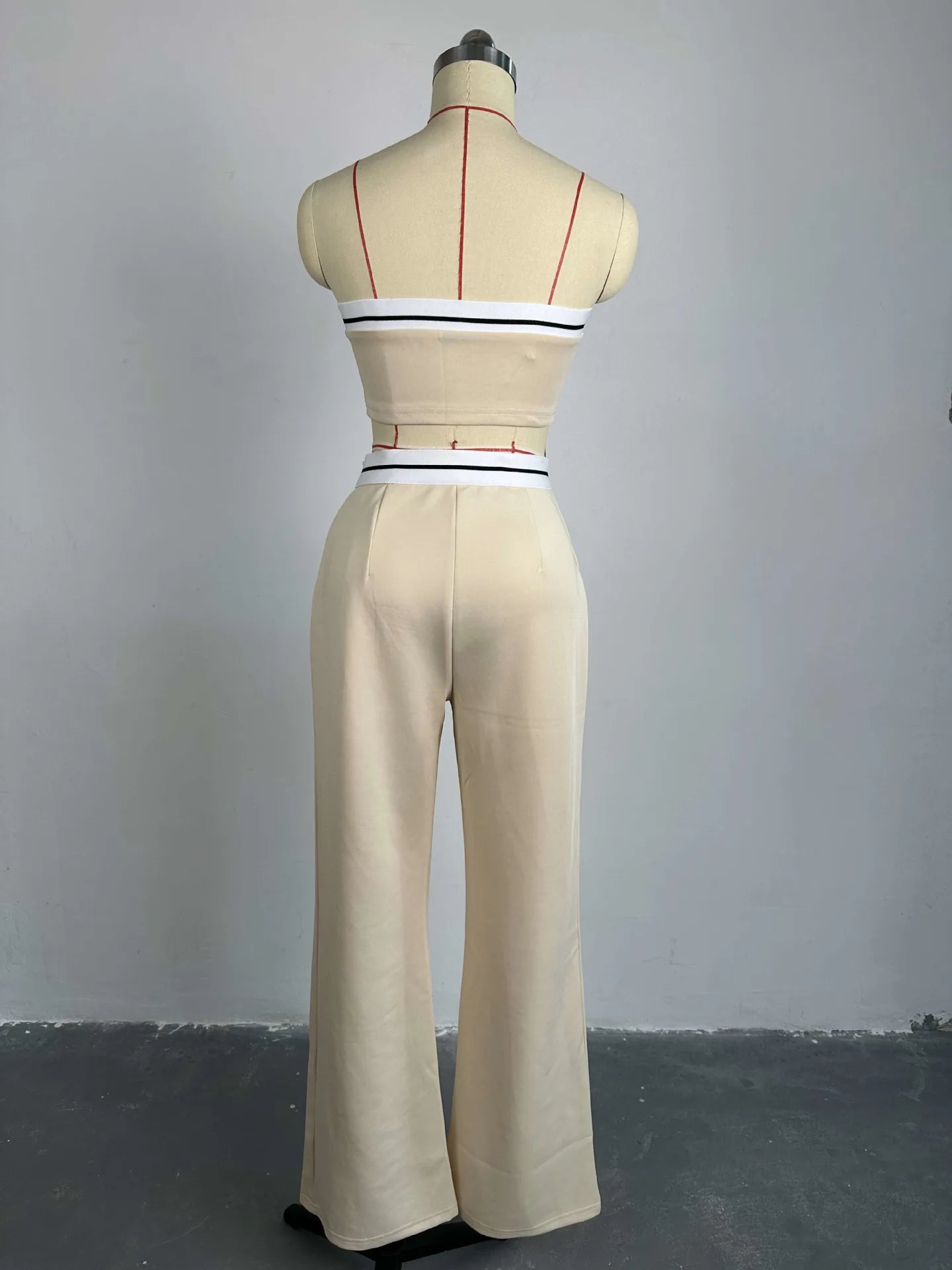 Sports Tube Top+High Waist Wide Leg 2 Piece Pant Suit