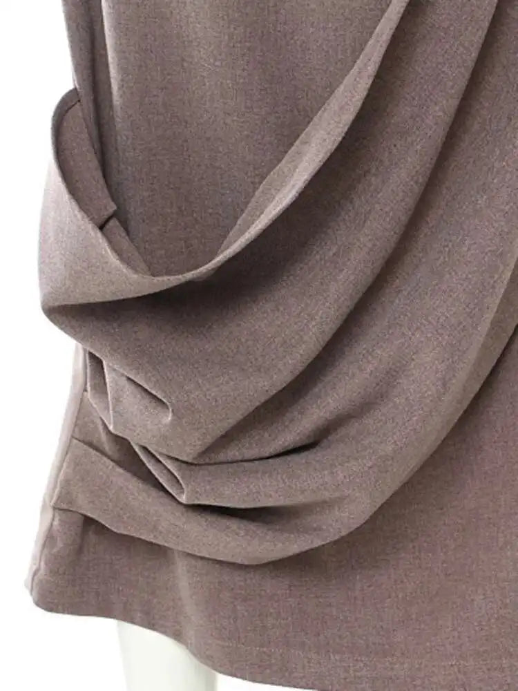 French Niche Asymmetrical High Waist Spliced Belt Solid Slim Skirt