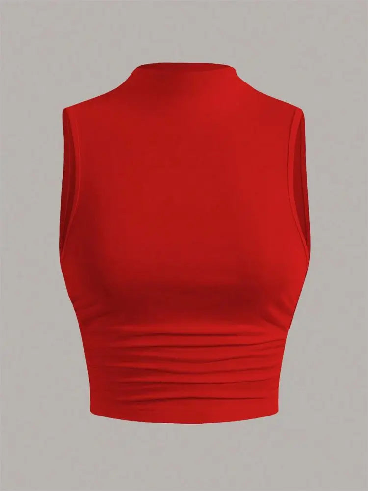 Casual Mock Neck Sleeveless Tank Top