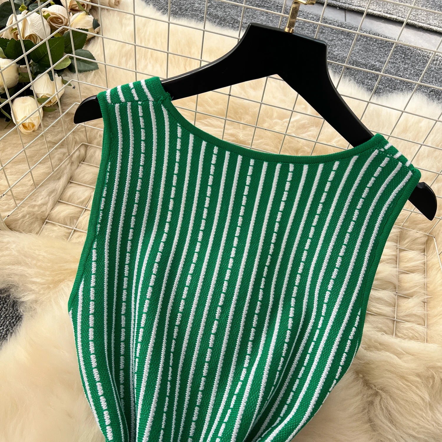 Knitting Stripe Sleeveless Slim Fit A Line Tank Dress