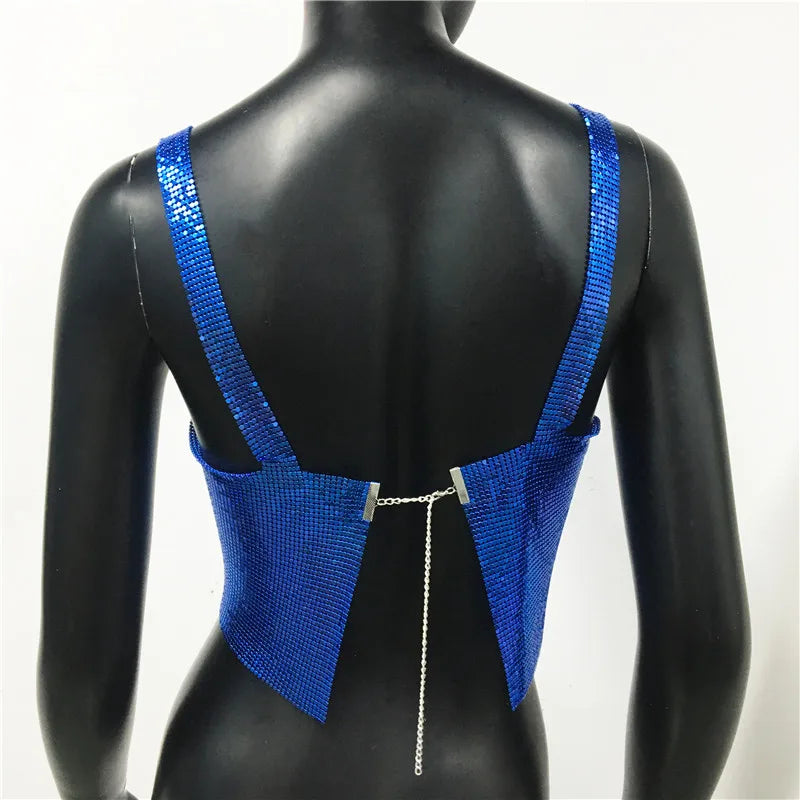 Bling Metallic Sequin Crop Top y2k Backless Straps Cropped Top