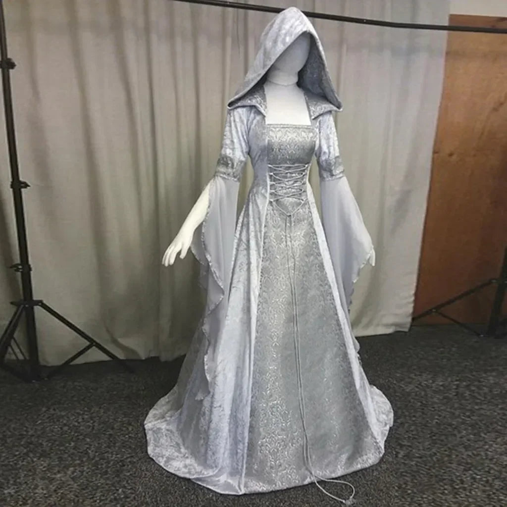 Deluxe Witch Medieval Renaissance Maxi Train Dress Costume