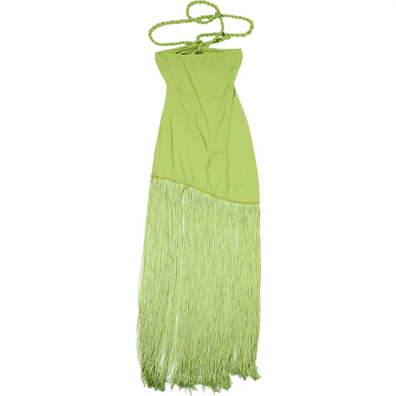 Strapless Tassel Off-shoulder Sleeveless Maxi Long Dress
