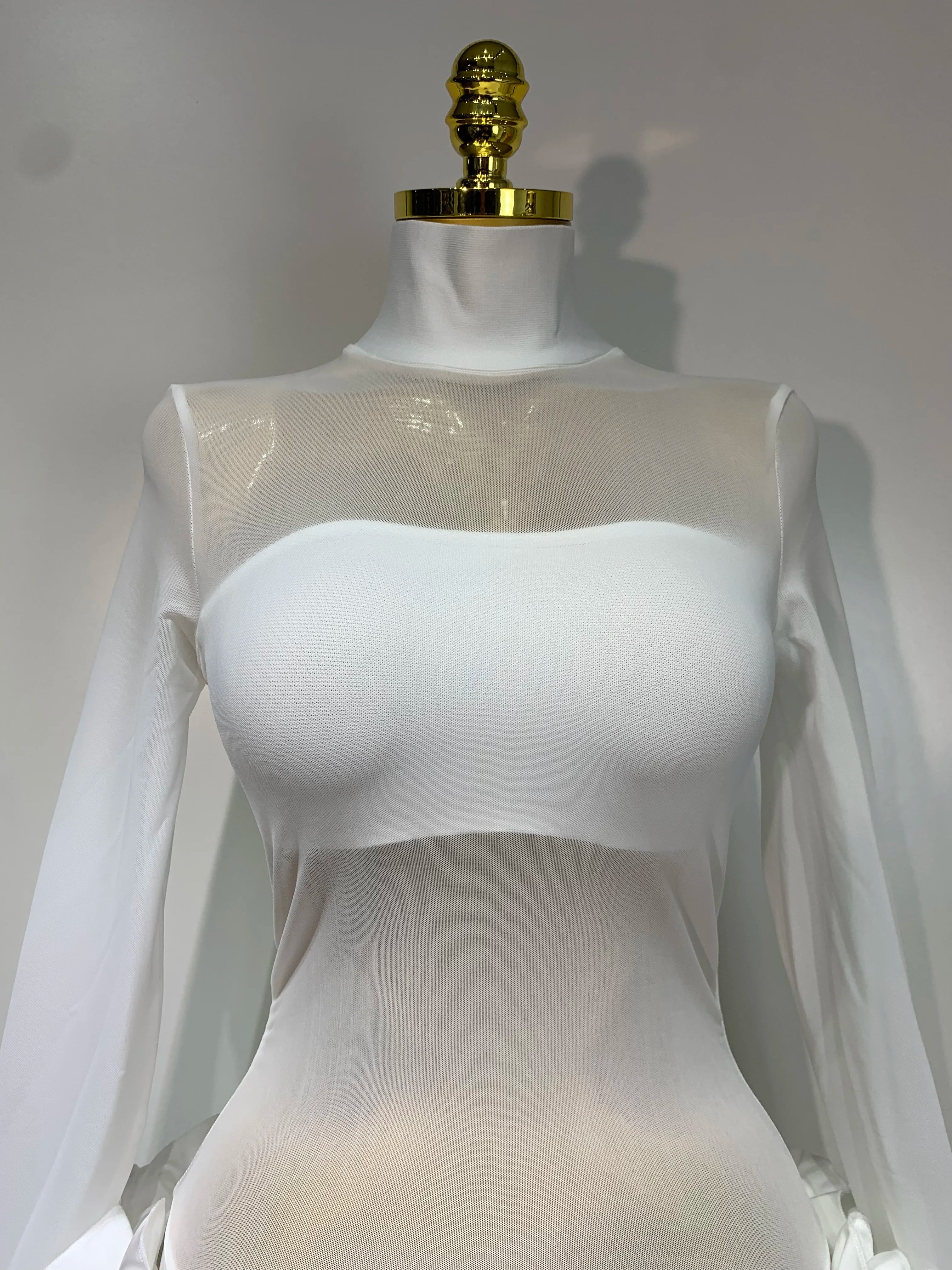 See through Mesh Stereoscopic Flowers Mini Bandage Dress