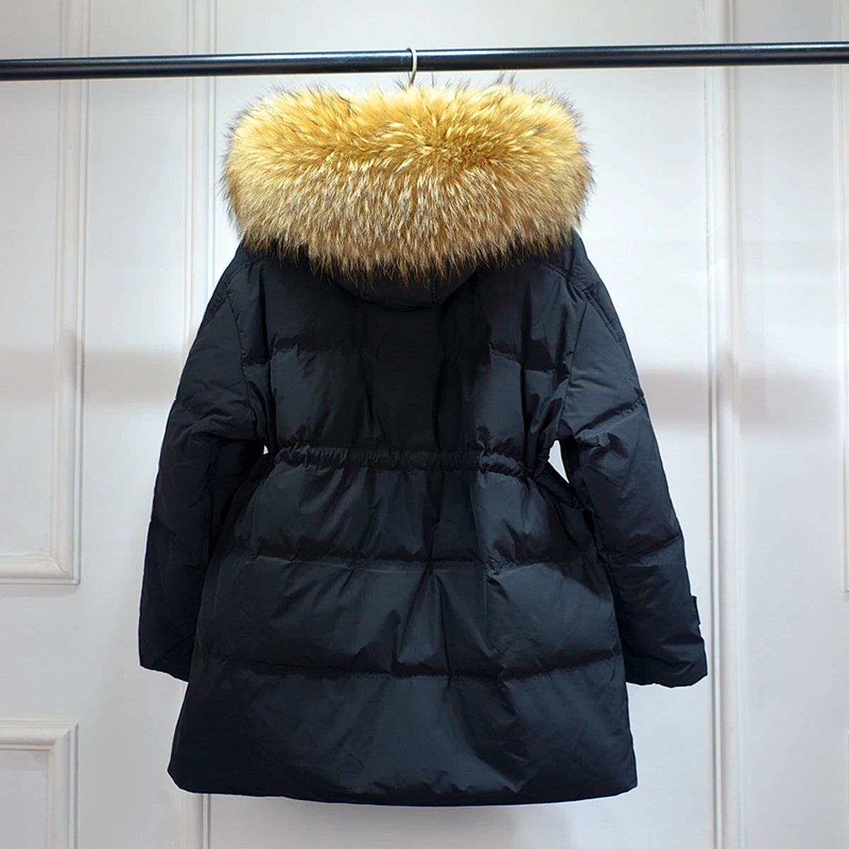 Winter Feather Puffer Coat With Large Real Fur Hooded Duck Down Parkas Outwear