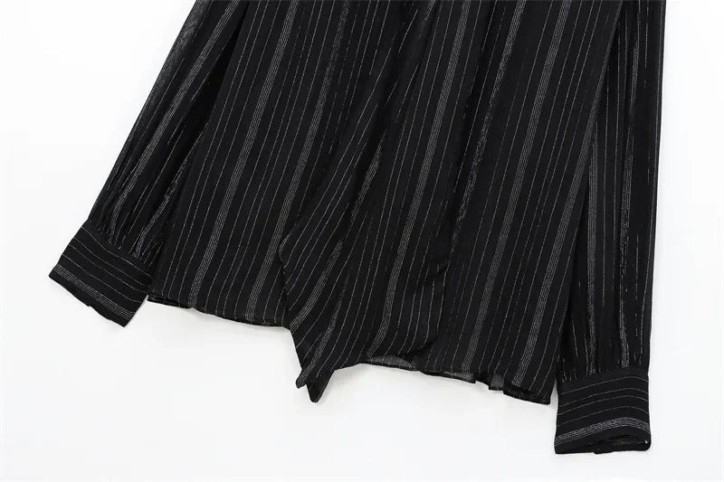 Elegant Metal Color Long Sleeve Round Neck Shirt