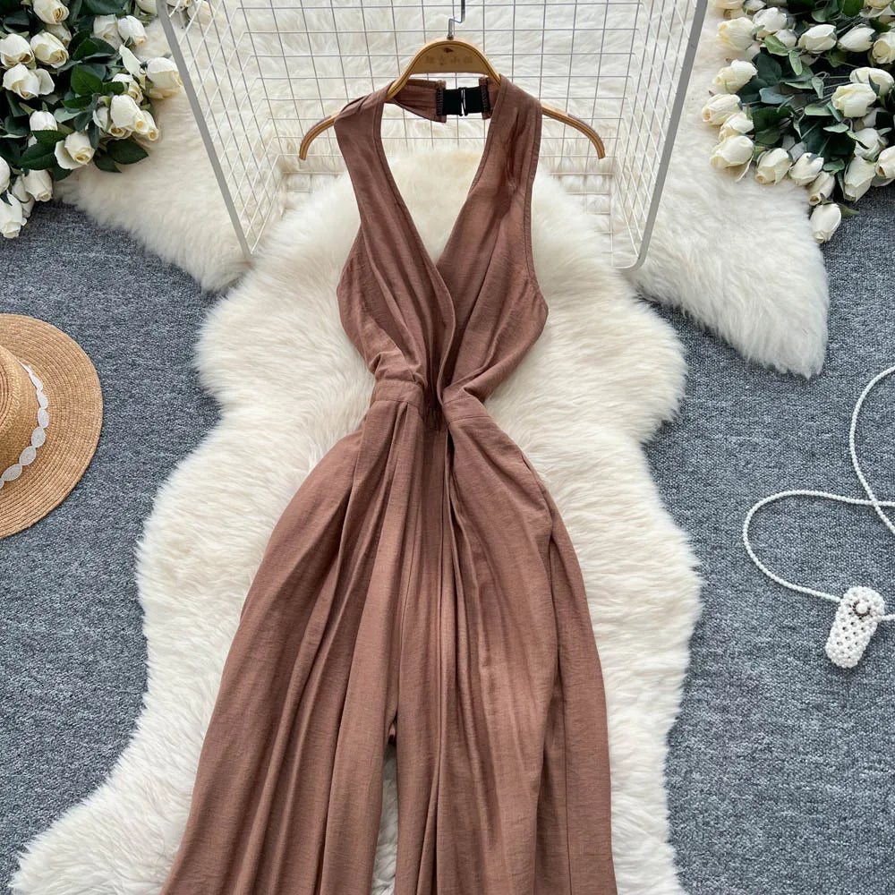 Backless Halter Lace Up Draped Chic Jumpsuit