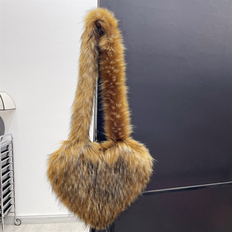 Faux Fur Heart Shaped Shoulder Bag