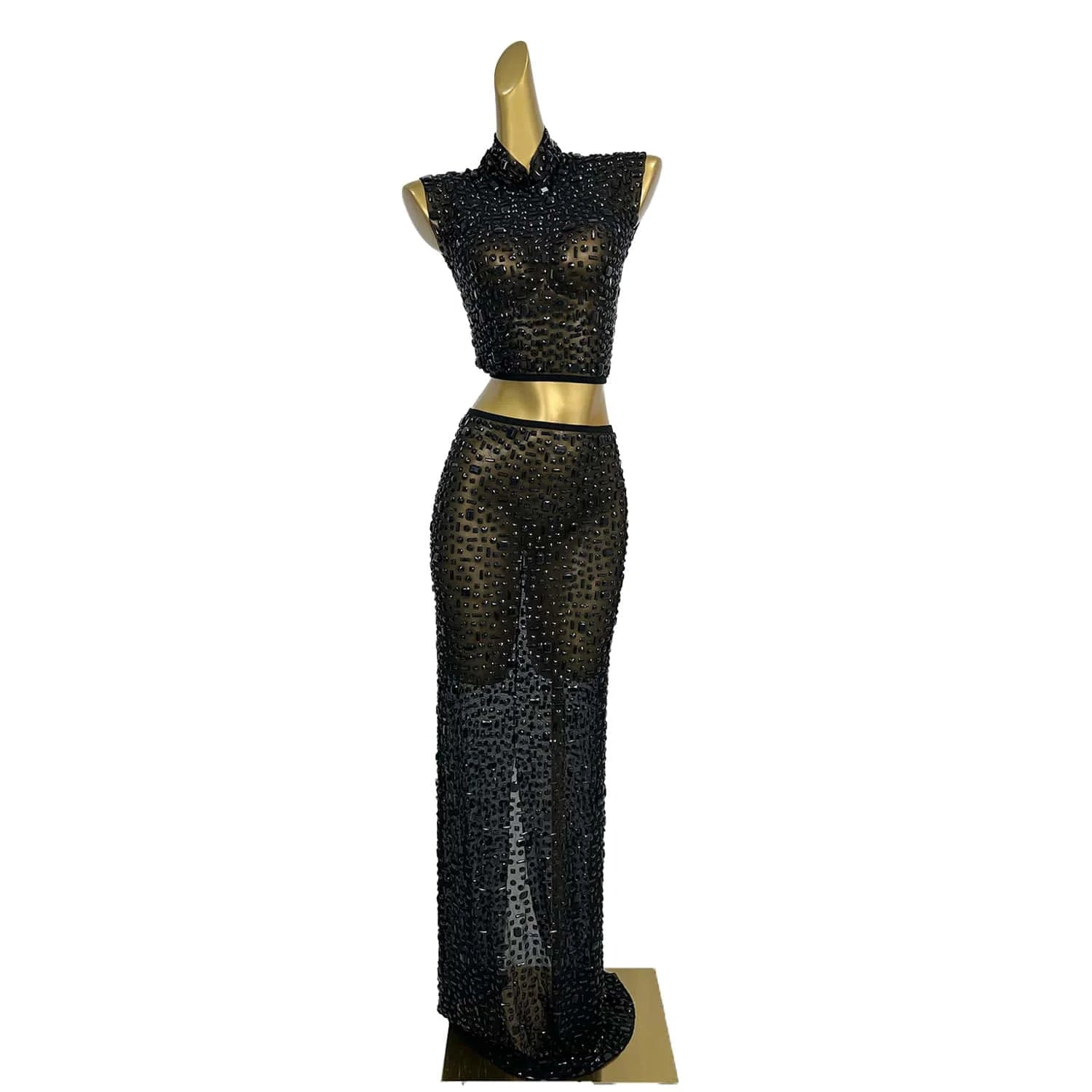 Sparkly Diamonds Crop Top Long Skirt 2-PCS Set