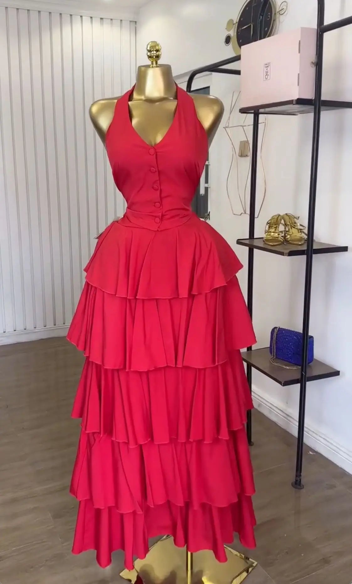 Sleeveless Vest Tops and Pleated Tiered Skirts Two Piece Set