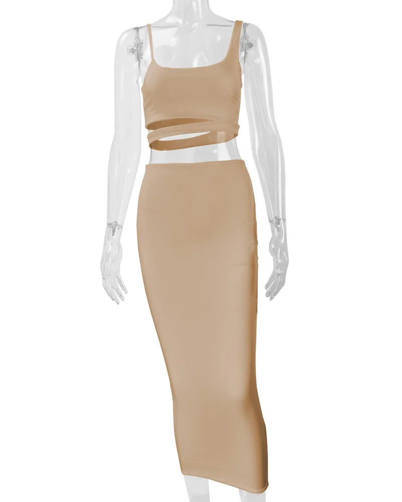 Elegant  Pleated Hollow out Two-piece Dress