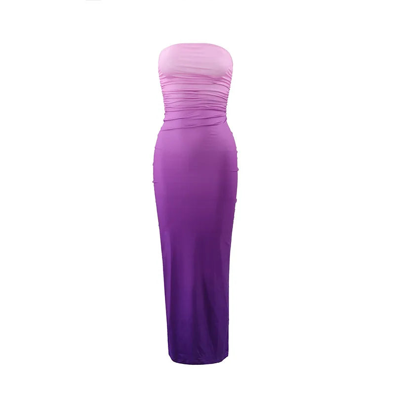 Tie Dye Gradient Sleeveless Backless Strapless Dress