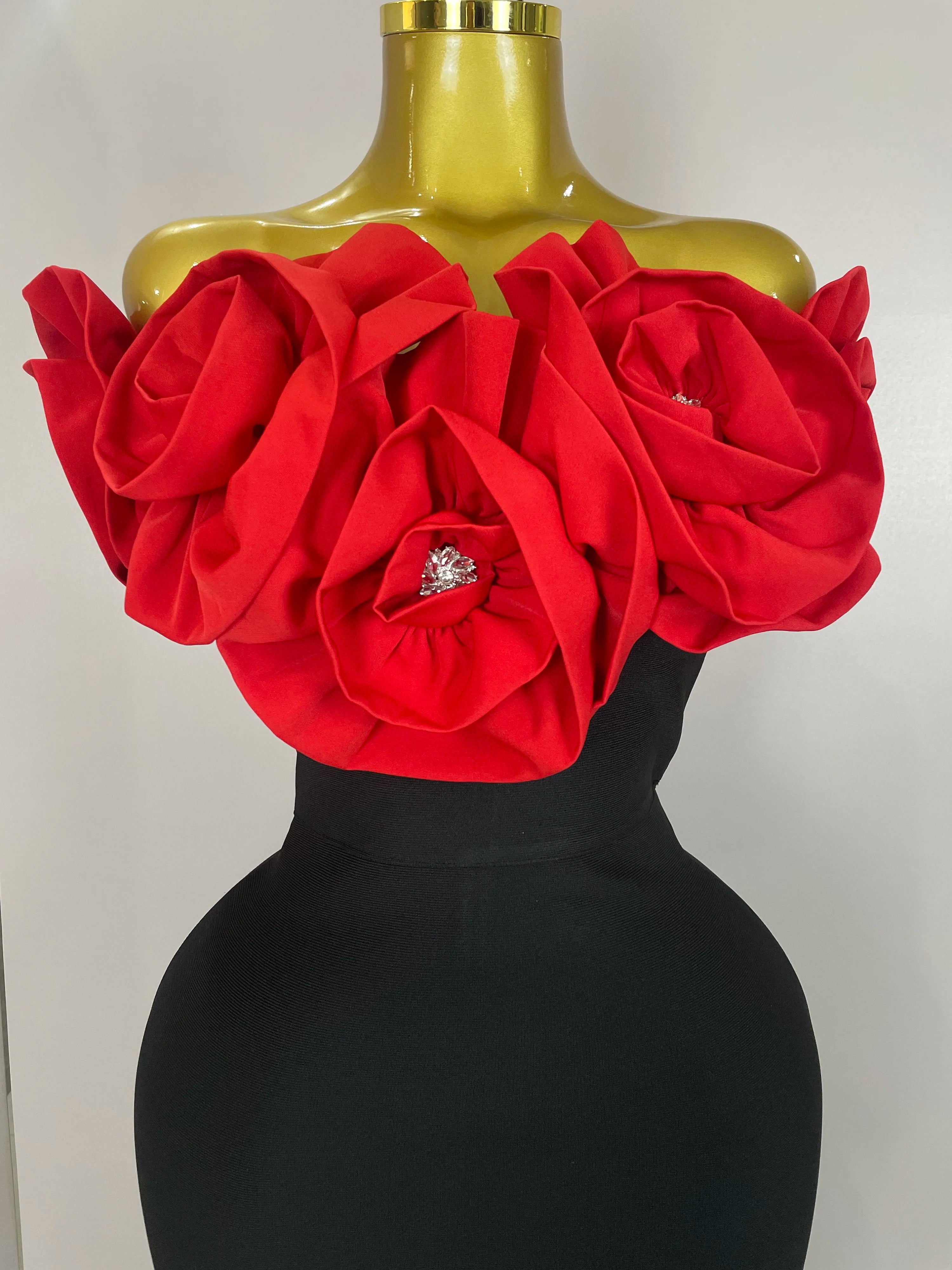 Stereoscopic Flowers Off The Shoulder Ankle Length Bandage Dress
