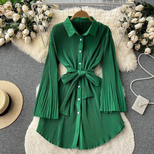 Pleated Shirt Dress