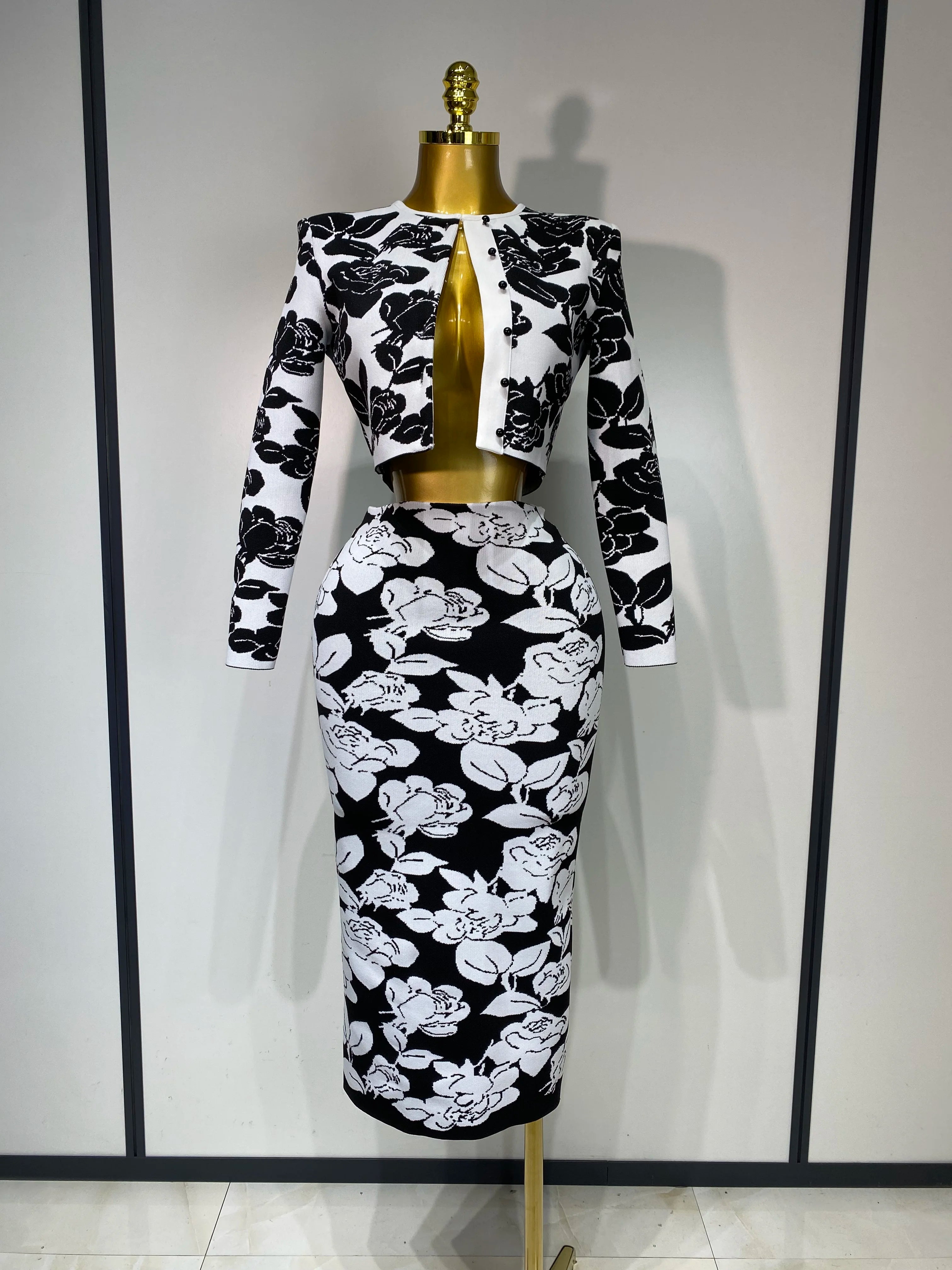 Long Sleeve Jacquard Weave Two Pieces Set