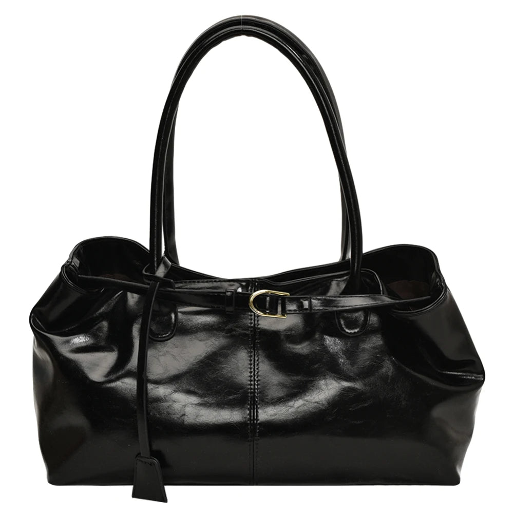 PU Leather Retro Slouch Tote Bag
