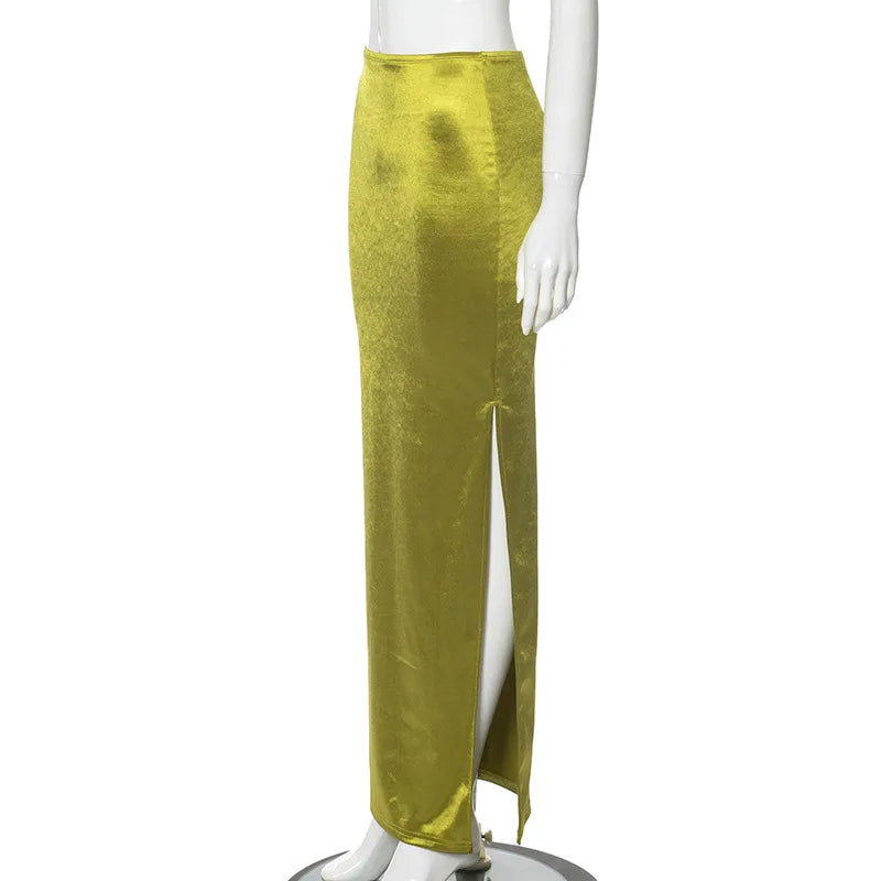 High Waist Side Slit Bodycon Maxi Skirts