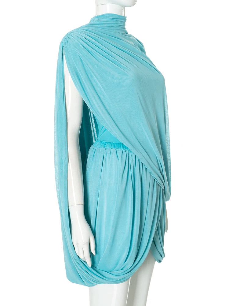 Irregular Slash Pleated Cross Bodycon Frock Dress