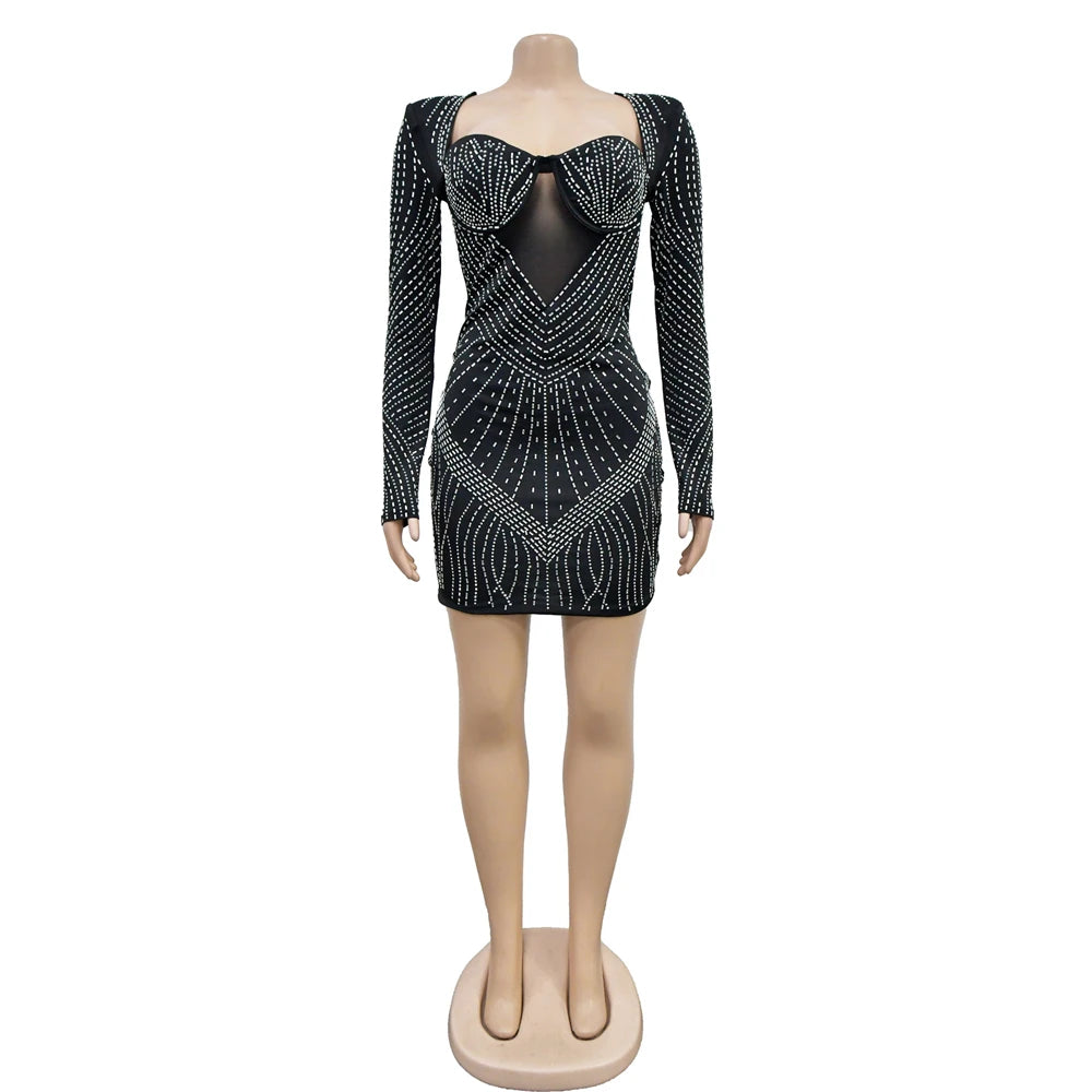 Rhinestone Padded Mini Dress