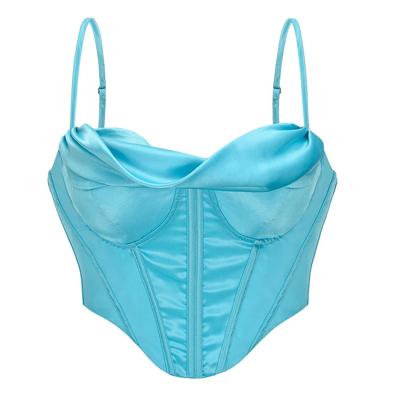 Spaghetti Strap Satim At Back Overbust Push Up Corset