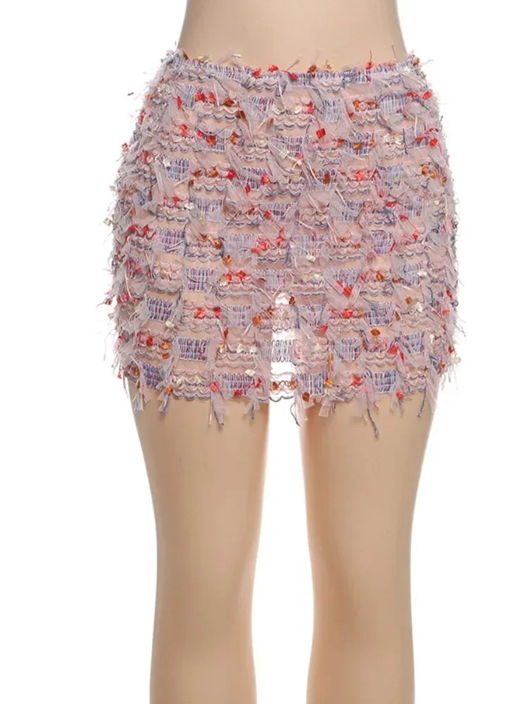 Colorful Striped Tassel Mini Skirts