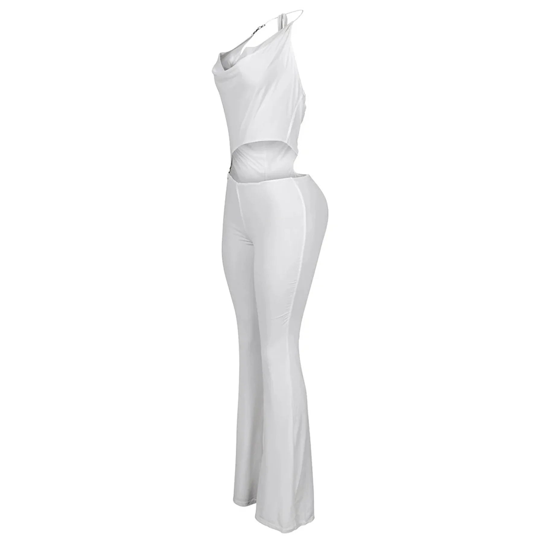 Sleeveless Pile Collar Halter Hollow Out Jumpsuits