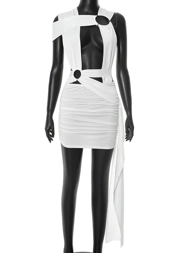 Cut Out O-Rings Metal Hollow Out Long Straps Slim Dress