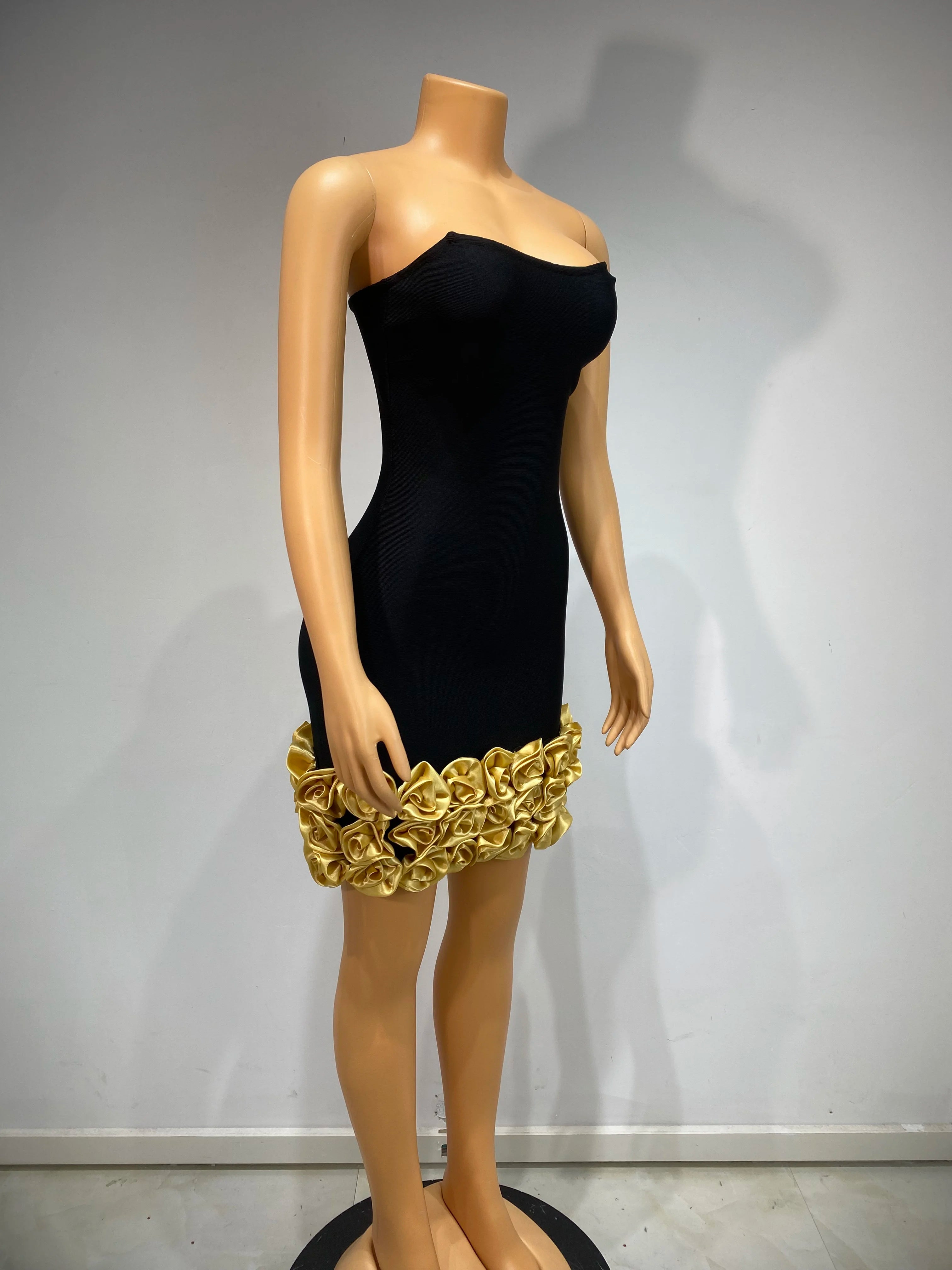 Sleeveless Flower Black Bandage Bodycon Elegant Dress
