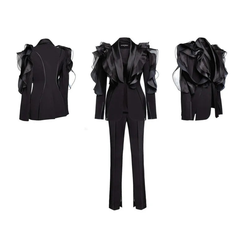 Patchwork Ruffles Long Sleeve Jacket