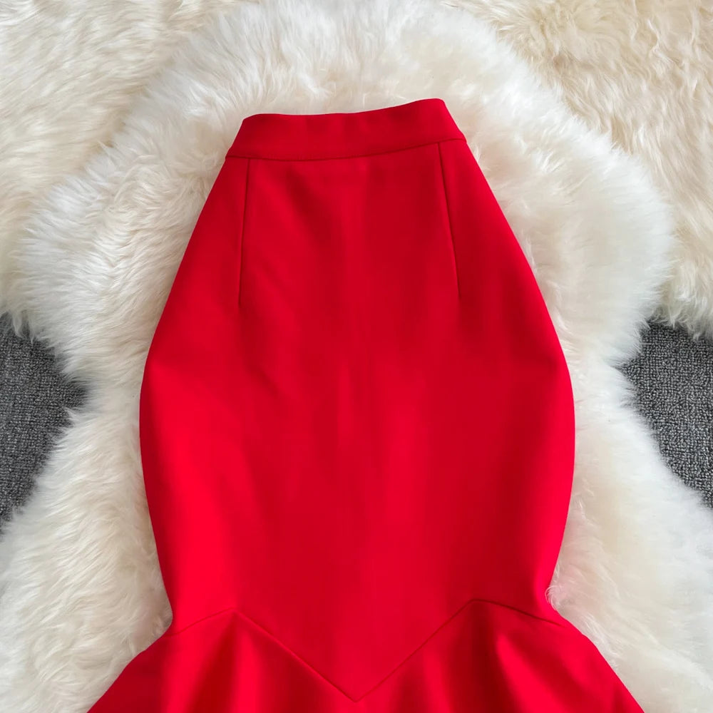 Irregular Mermaid Pleated Ruffle Mid-length Skirts