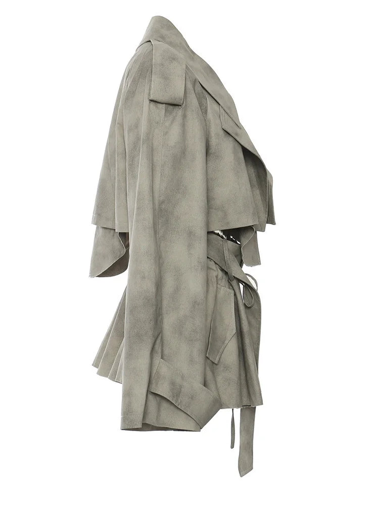 Printed Jacket Drawstring Half-body Skirt Two Pieces Suit
