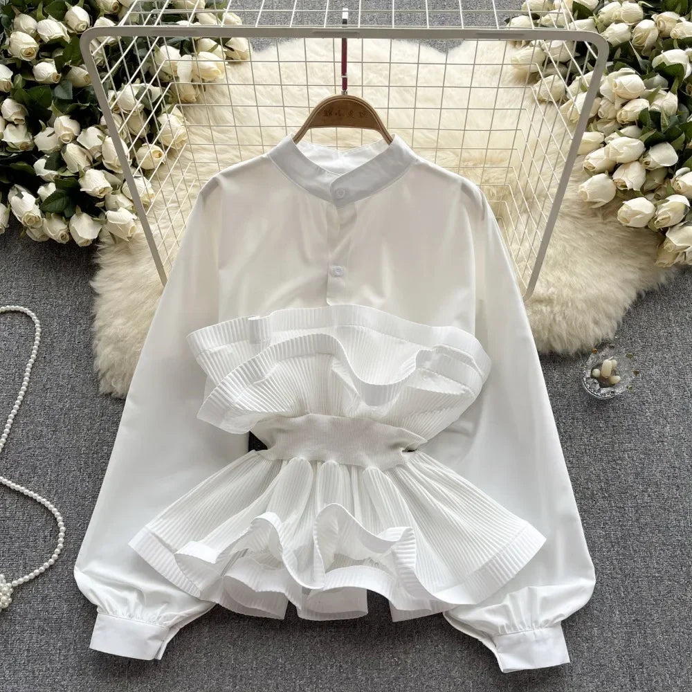 French Chic Long Puff Sleeve Shirts Formal Blouse