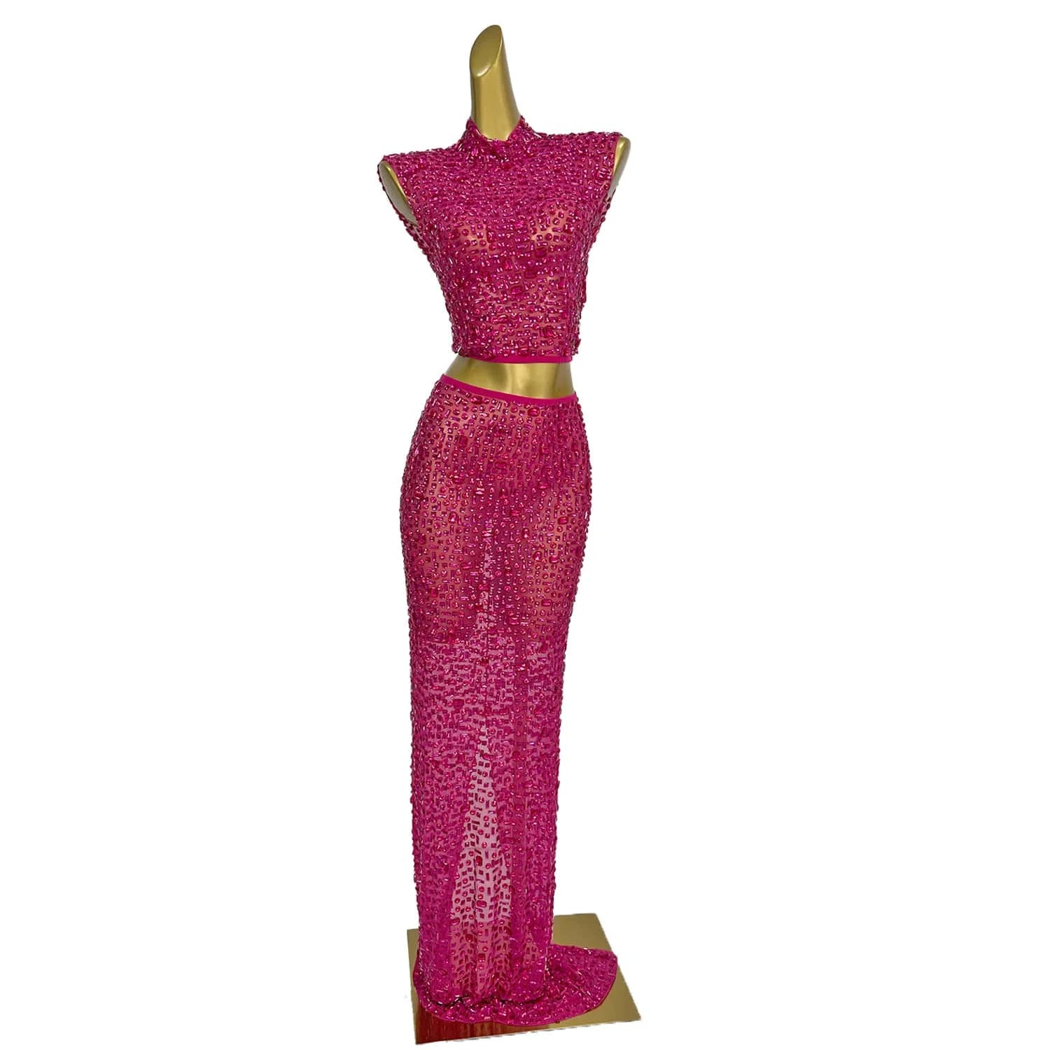 Sparkly Diamonds Crop Top Long Skirt 2-PCS Set