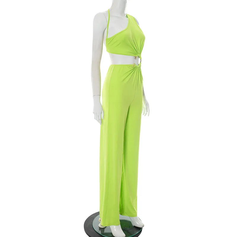 Oblique Shoulder Backless Straight Sleeveless Jumpsuits