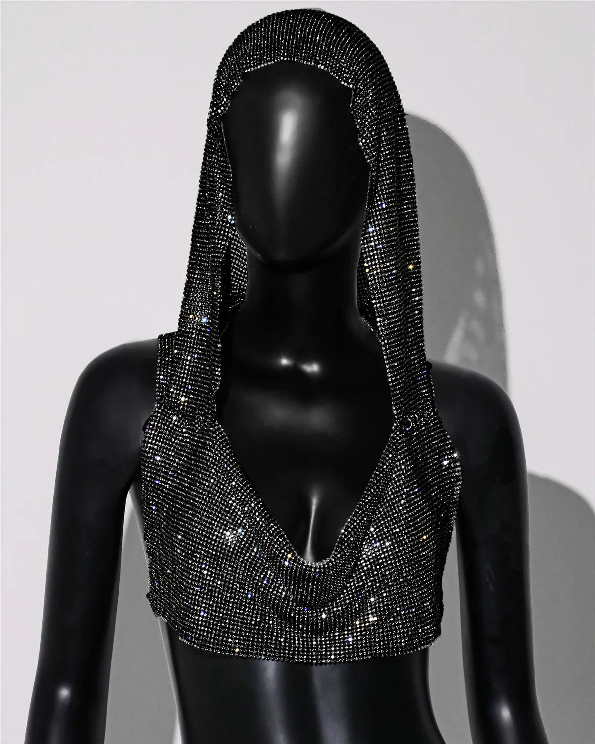 See Through Mesh Rhinestone Fishnet Hollow Out Crop Top
