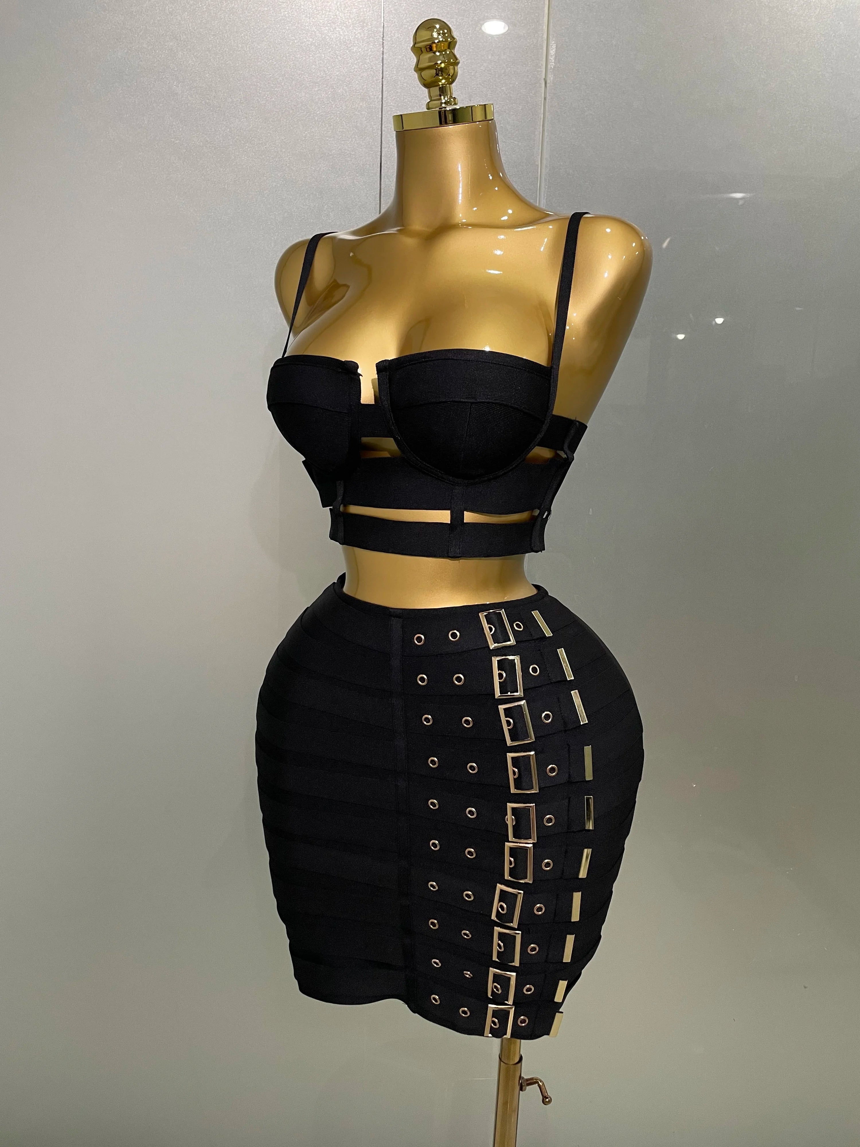 High Quality Bandage Tops Pencil Skirts Two Piece Set