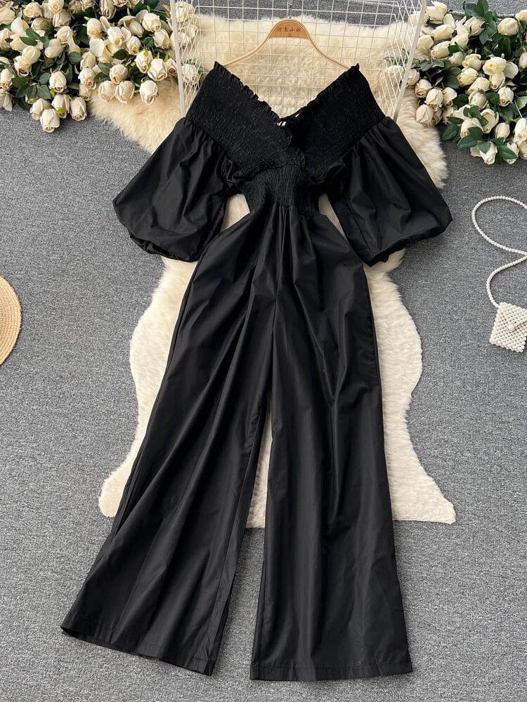 Ruffle Jumpsuits Puff Short Sleeve High Waist Romper