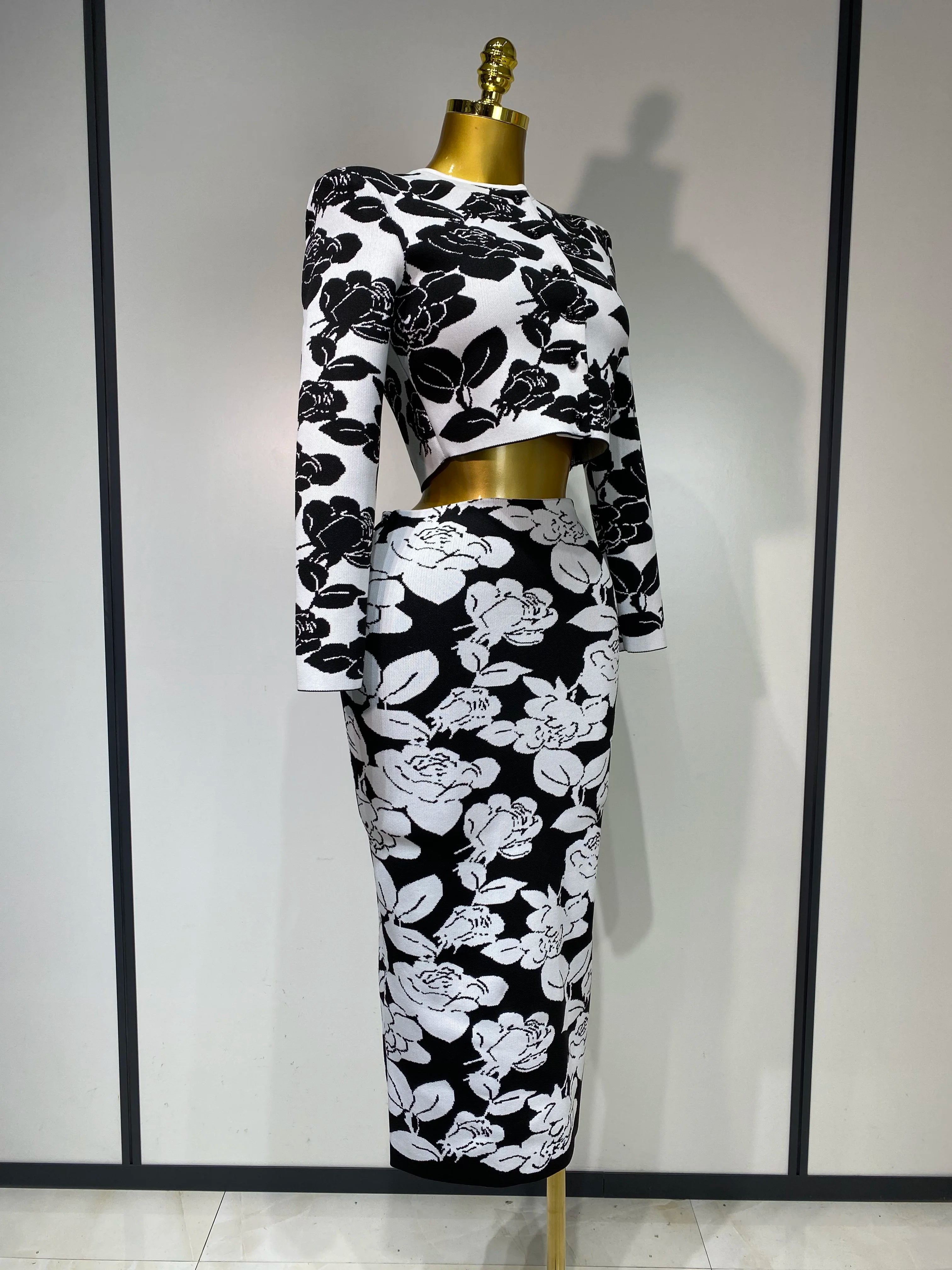 Long Sleeve Jacquard Weave Two Pieces Set