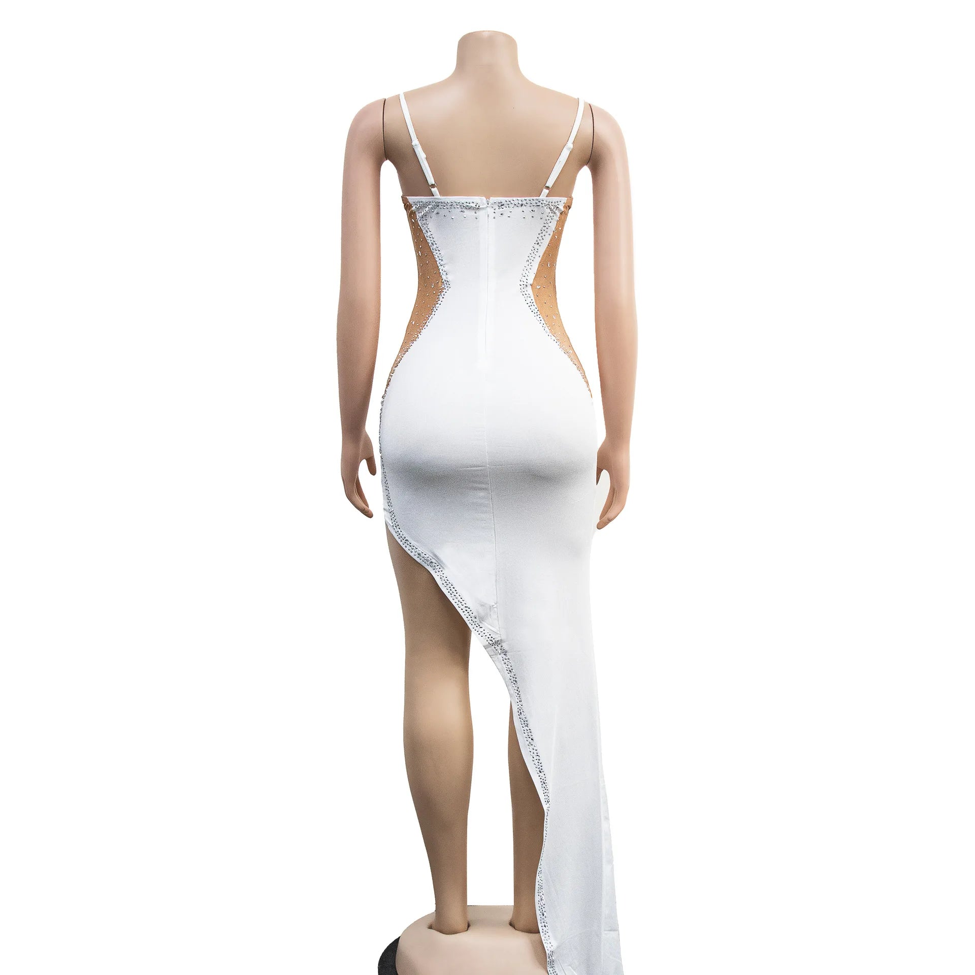 Sheer Mesh Diamonds Maxi Party Dress