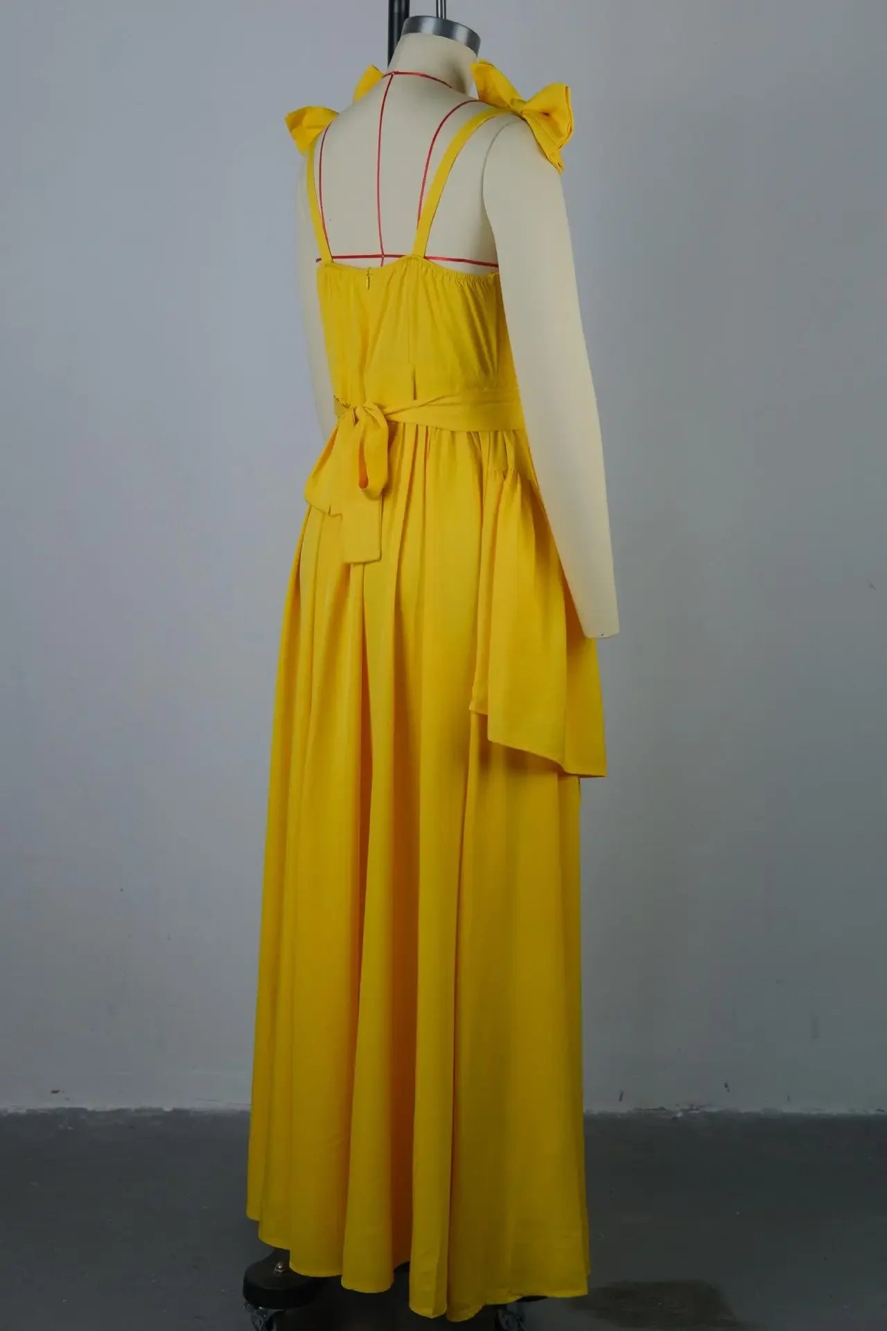 Sleeveless Strap Bow Ruffles Long Maxi Dress