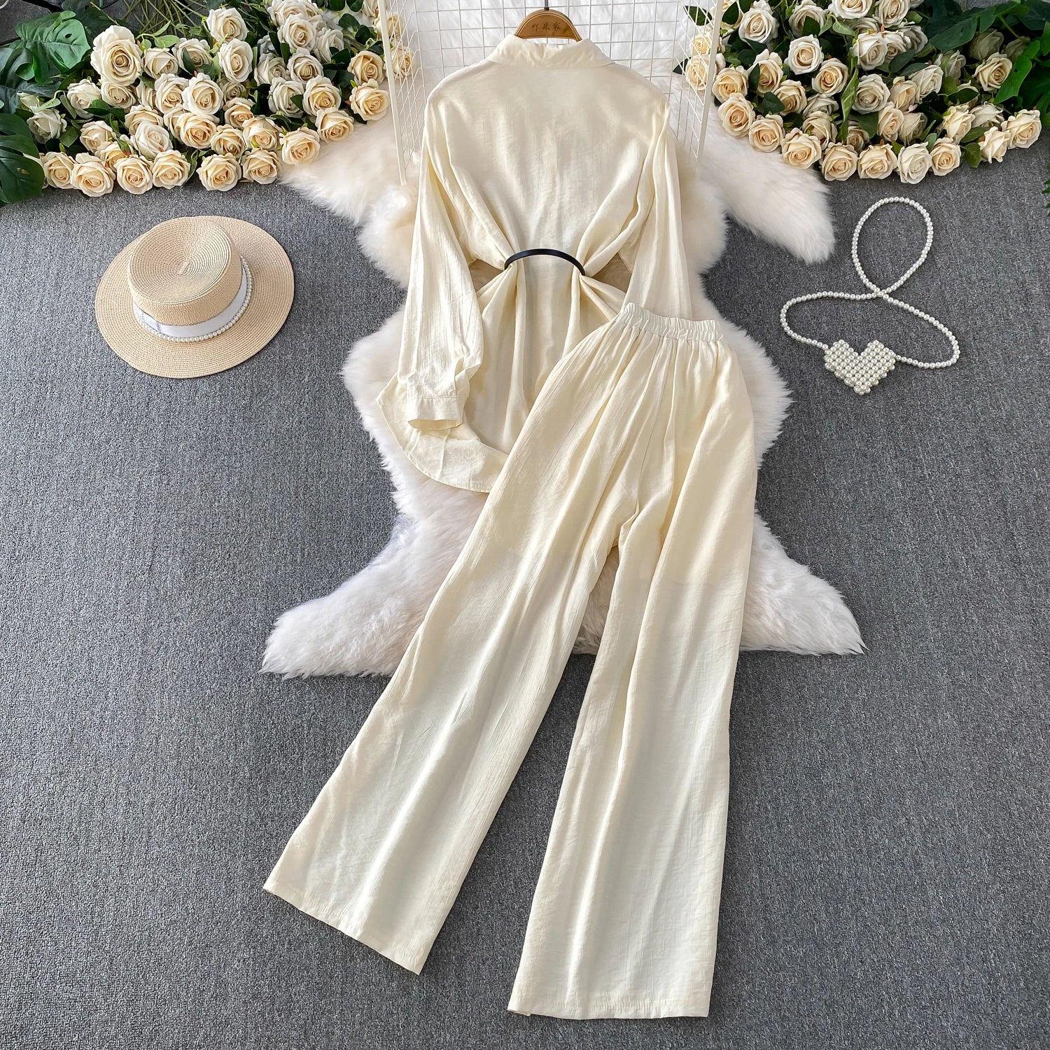 Casual shirt And Wide Leg Pants Two Piece Set